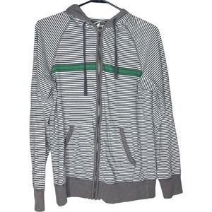 Kirra Women's Jacket Gray, White, Green Striped Hoodie Zip Up Size Small